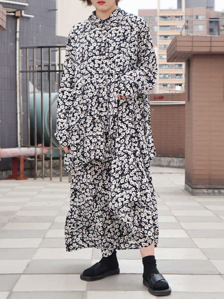 

vanovich spring pluz size long sleeve cotton fashion casual print women dress korean style wild clothing 210615, Black;gray