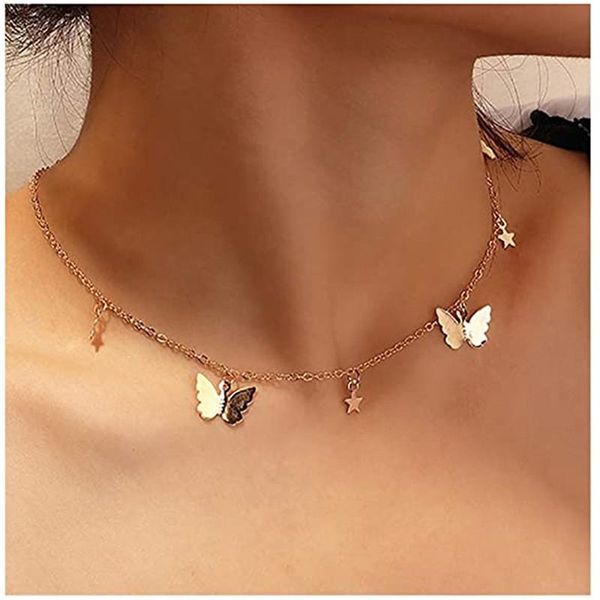 

pendant necklaces modyle 2021 bohemian gold color butterfly necklace multi-layer clavicle chain choker for women jewelry, Silver