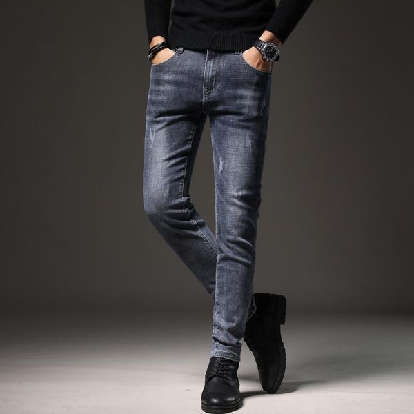 

men's jeans autumn winter classic business casual elastic denim trousers male brand pants, Blue