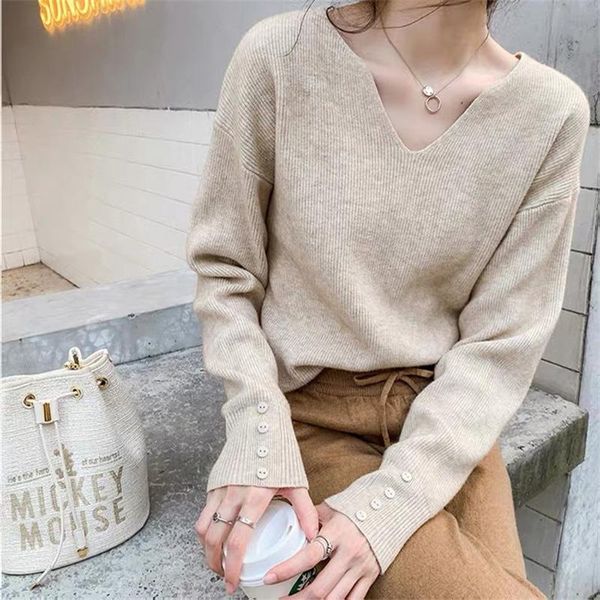 

women's sweaters sweater knitted autumn winter v neck knit pullover long sleeve loose warm lady streetwear jumper, White;black