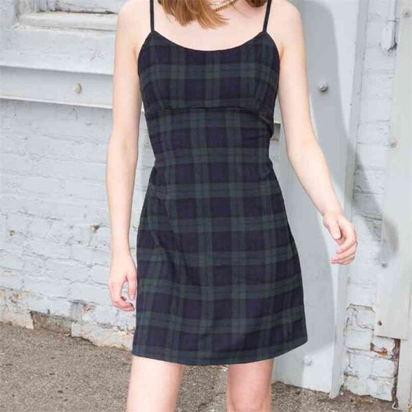 

summer women's casual plaid slim sling dress vestidos 210430, Black;gray