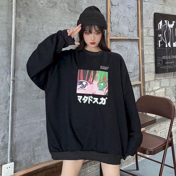 

women's hoodies & sweatshirts thin sweatshirt autumn plus size clothing 100 kg 2021 trendy ins student korean version of loose printed, Black