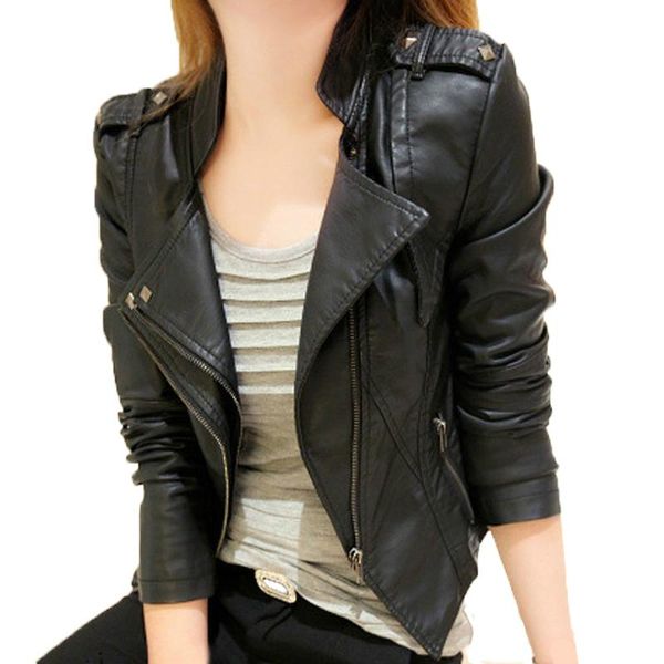 

women's jackets 2021 autumn and winter wear ladies locomotive pu leather clothing female short section slim jacket, Black;brown