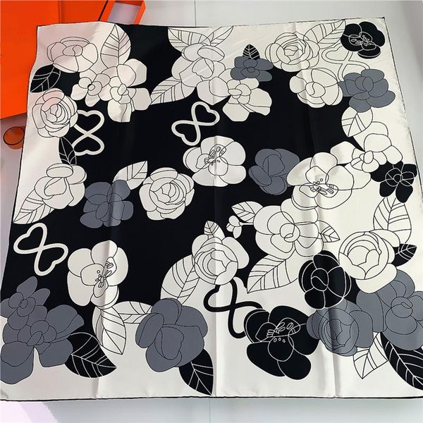 

scarves 90cm manual hand rolled twill silk scarf women floral print square wraps echarpe curled foulards femme bandana hijabs, Blue;gray