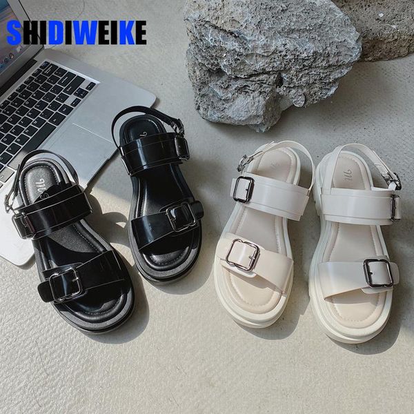 

sandals women 2021 summer white casual platform shoes fashion black chunky sole ankle buckle strap sport
