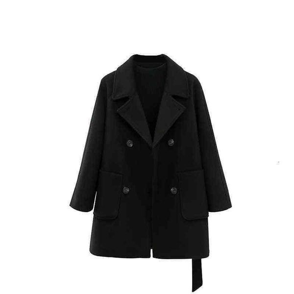 

cotton wool coat in autumn and winter women's 2021 korean college style long woolen cocoon, Black