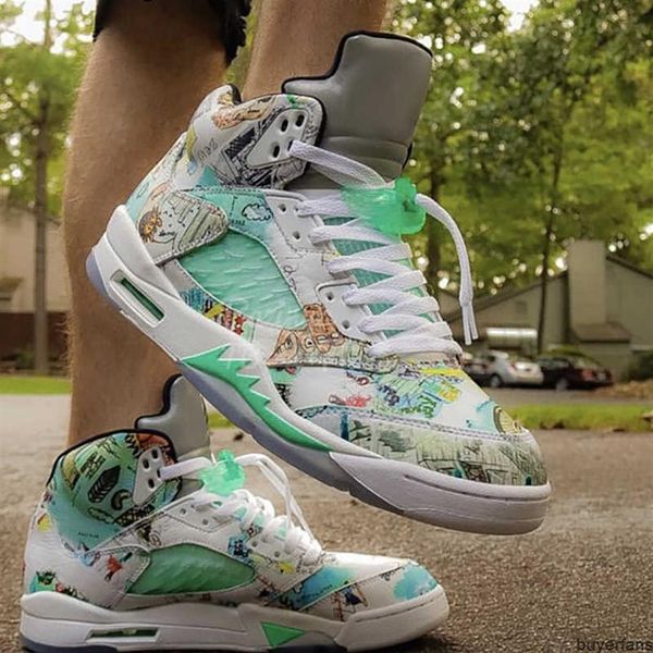 

jumpman 5 5s og oregon noctilucence basketball shoes michigan running sneakers luxury designers graffiti blue/green mena03