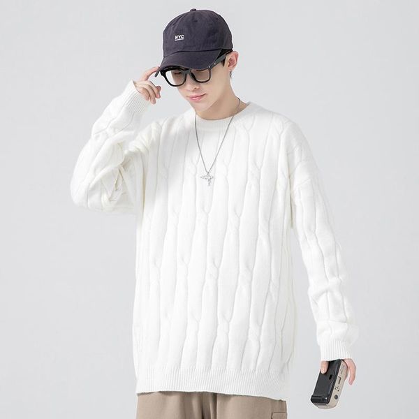 

men's sweaters pullover knit sweater mens crewneck knitwear, White;black