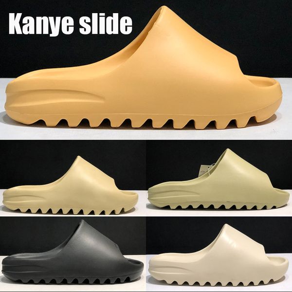 

2021 kanye slide sandals fashion quality slipper desert sand resin earth brown summer platform sandale black bone white men slippers zlh