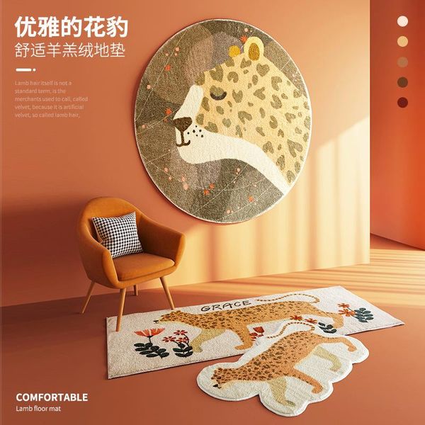 

carpets nordic style leopard pattern cartoon floor mats round room children's cute rug bedroom decor home sofa table chair mat