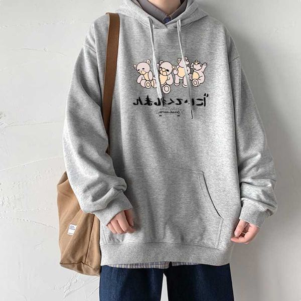 

men's hoodies & sweatshirts original men who fall clothing bear printing thin section sweethearts outfit hoodie hooded, Black