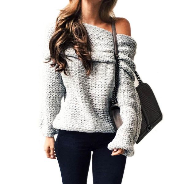 

women's sweaters 2021 european and american word collar shoulder loose wool women pullovers thick hand-woven 69111, White;black