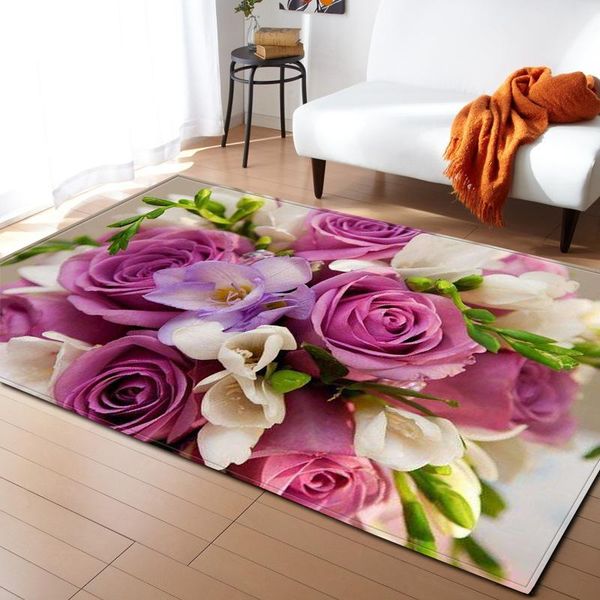 

carpets rose flower 3d printed large carpet wedding living room bedroom coffee table non-slip mat floor valentine's day decoration