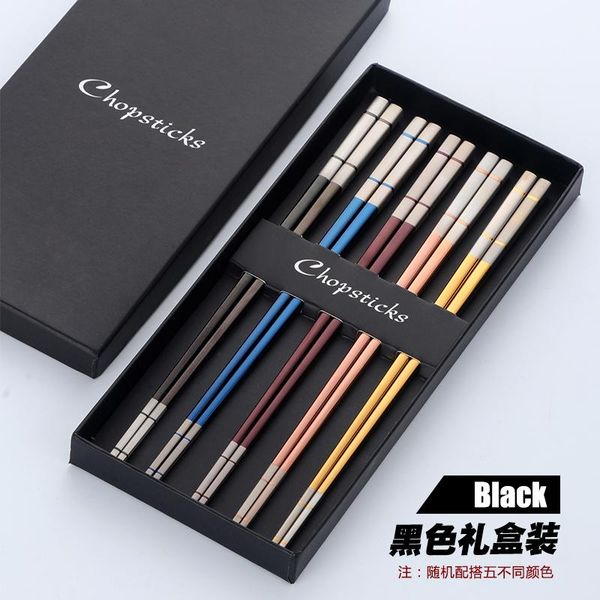 

chopsticks 5pcs 304 stainless steel titanium plated non-slip color with gift box