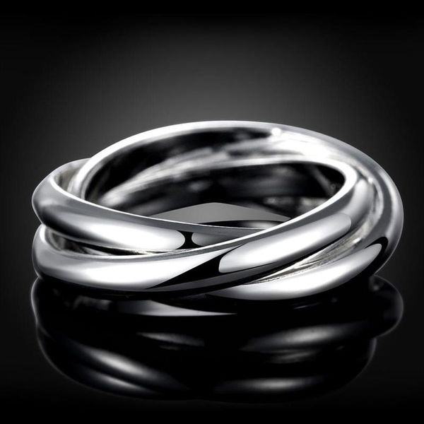 

wedding rings selling 925 sterling silver ladies ring simple three circle size 5/6/7/8/9/10 fashion party gift female student jewelry, Slivery;golden