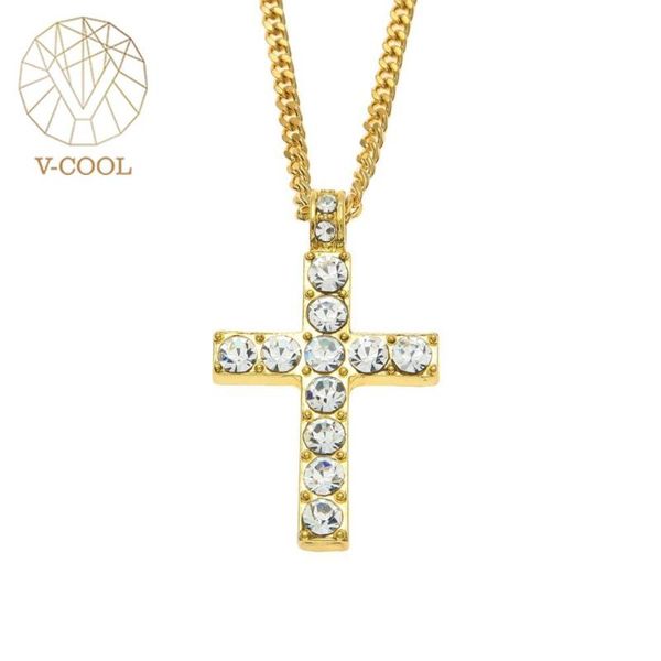 

hip hop gold color cross pendant necklace religious iced out rhinestone crucfix jewely for men cuban chain vp928 chains, Silver