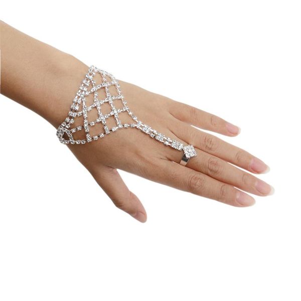 

charm bracelets fashion girls rhinestone with finger ring, Golden;silver