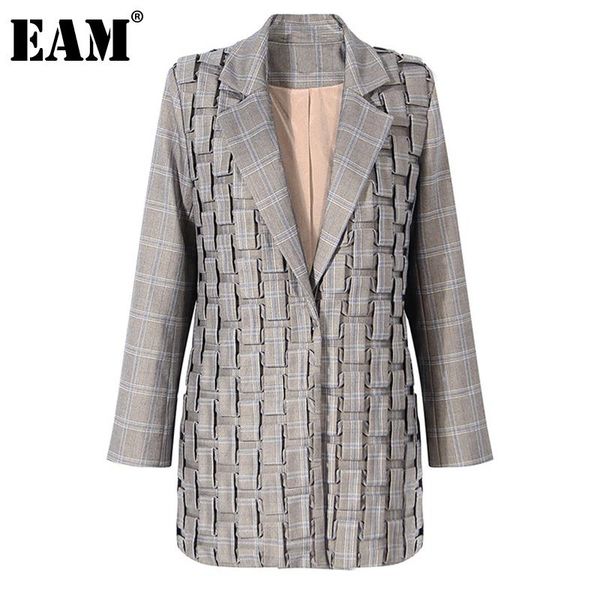 

women's suits & blazers [eam] women gray plaid pleated big size blazer lapel long sleeve loose fit jacket fashion tide spring autumn 20, White;black