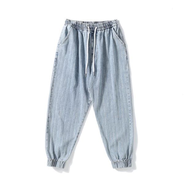 

fashionable men's jeans with foot binding style jacquard fabric, Blue