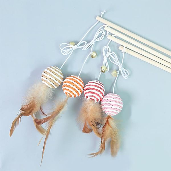 

cat toys pet toy products wood funny teaser natural mouse animal feather wooden false funplaying color random 40cm 1pc