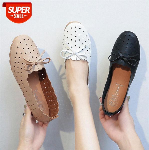 

fairy style bowknot single shoes female peas hollow breathable flat bottom scoop #nw8b