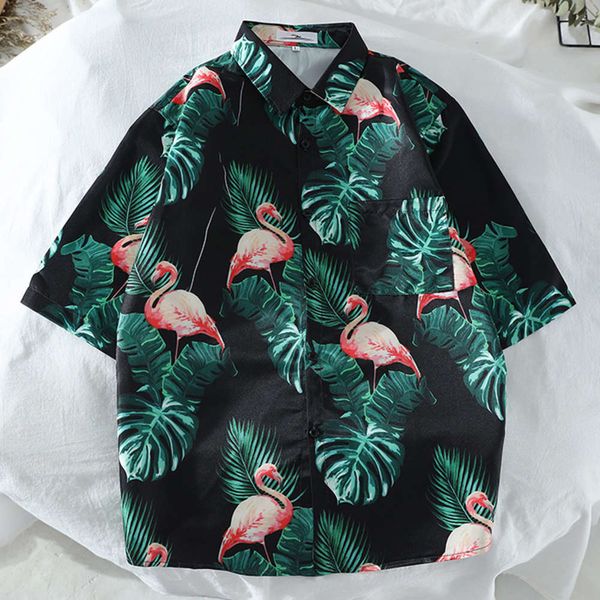 

men's casual shirts shirt summer fashion coat casual wide pine flower shirt thin flamingo short sleeve men n7m2, White;black