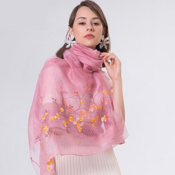

scarves all-match real silk wool scarf brand mulberry shawl luxury women thin embroidered shawls, Blue;gray