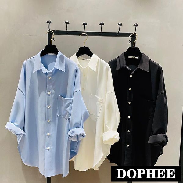 

women's blouses & shirts autumn korean-style loose white shirt women solid color long-sleeved blue chiffon blouse all-match elegant