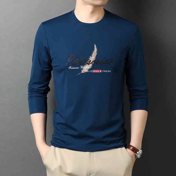 

long sve t-shirt men 2021 spring autumn round neck pullover simple leisure middle-aged and young men's t-shirt top, White;black
