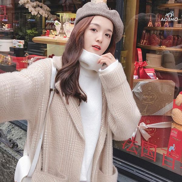 

Women's Wool & Blends European Trend of Mink Velvet Coat Women Loose Woolen Mid-length QB91, Black