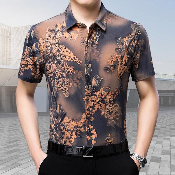 

men's short-sleeved printed shirt hawaiian personality casual shirts, White;black