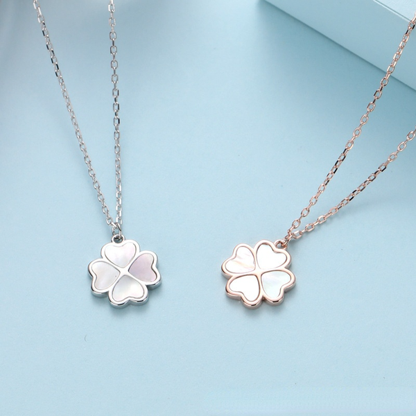 

925 sterling silver four-leaf clover shell necklace female non-fading heart-shaped white mother-of-pearl pendant clavicle chain