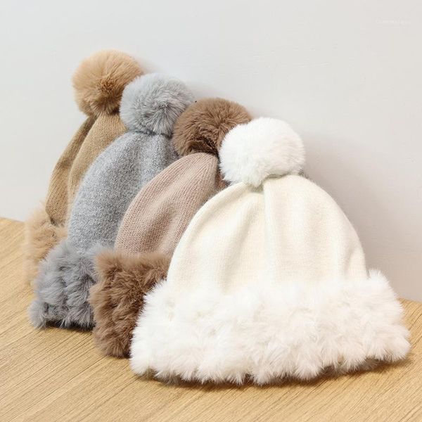 

caps & hats ins russia fur winter hat with pom hairball for women beanies knitted autumn solid bonnet femme warm gorros1, Yellow