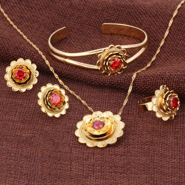 

new ethiopian gold flowers et jewelry pendant necklace bangle earrings ring 24k gold cz habesha african wedding bride eritrea, Black