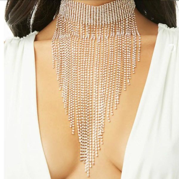 

chains european and american products full of diamond tassel neck chain fashion necklace jewelry, Silver