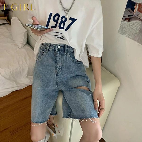

women's jeans shorts women retro denim holes design chic harajuku couple short trouser casual high street korean ladies clothes unisex, Blue