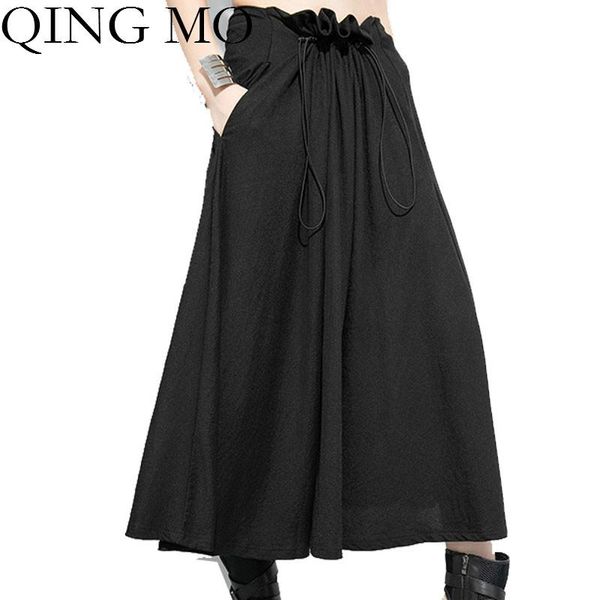 

skirts qing mo black grey khaki women drawstring skirt 2021 summer high waist a line female solid zqy4240