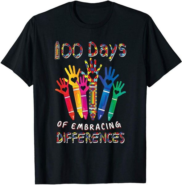 

autism awareness embrace differences 100 days of school iep t-shirt size s-5xl, White;black