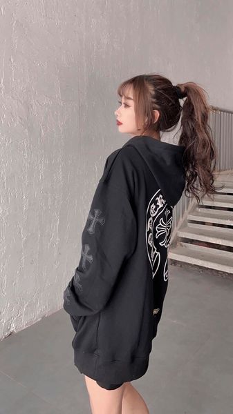 

chrome/heartsloose chaokeluoxin 2021 new sanskrit cross hooded horseshoe sweater for men and women, White;black