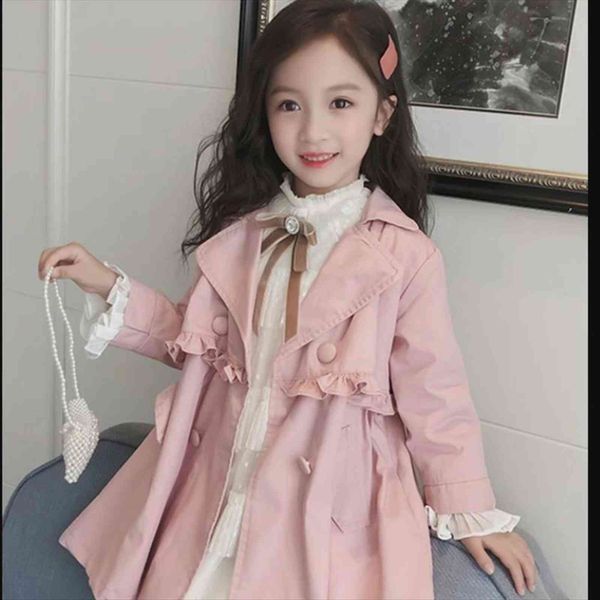 

children girls trench coats cute spring autumn kids princess windbreaker jackets overcoat baby medium length solid clothes, Blue;gray