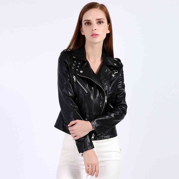 

leather jacket high fashion men belt wash autumn slim small coat style, Black