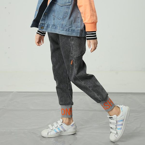 

black patchwork jeans children casual elastic waist denim pants kids girl joggers trousers spring autumn fashion teenage, Blue
