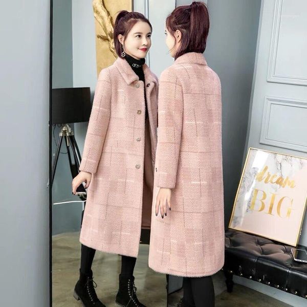 

mink velvet coat women's long autumn and winter thick thin wool & blends, Black