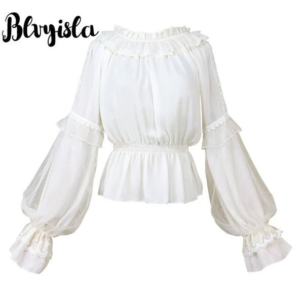 

mesh chiffon lace patchwork long sleeve lolita bottoming blouse shirt vintage princess lady inside shirts women's blouses &, White