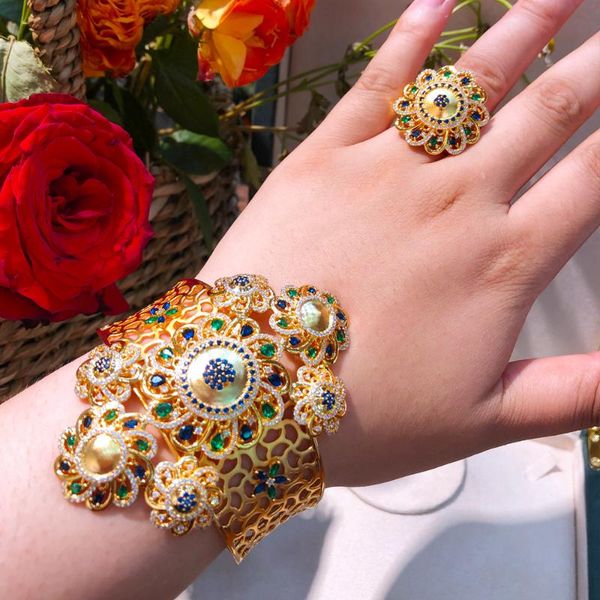 

bangle godki charms 4pcs bracelet ring necklace earring set for women wedding bridal zircon african//dubai jewelry, Black