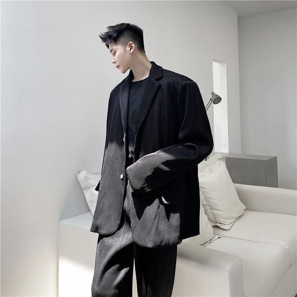 

Men's Suits & Blazers Men 2 Pieces Sets Jacket+pant Pleated Fabric Casual Suit Jacket Straight Pant Male Black Coat Trousers MEIY, White;black