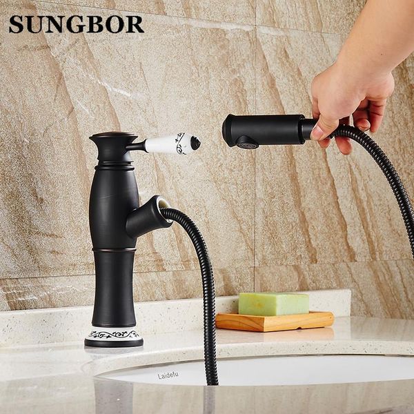 

bathroom sink faucets gold black copper basin faucet pull out spray spout & cold water tap brass mixer luxury