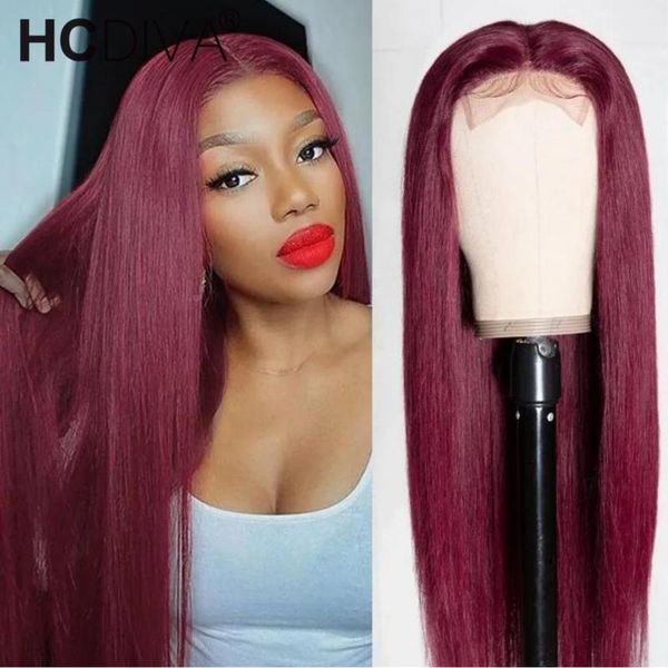 

burgundy 30inch long wig straight colored human hair wigs for women red lace part pre plucked with baby remy, Black;brown