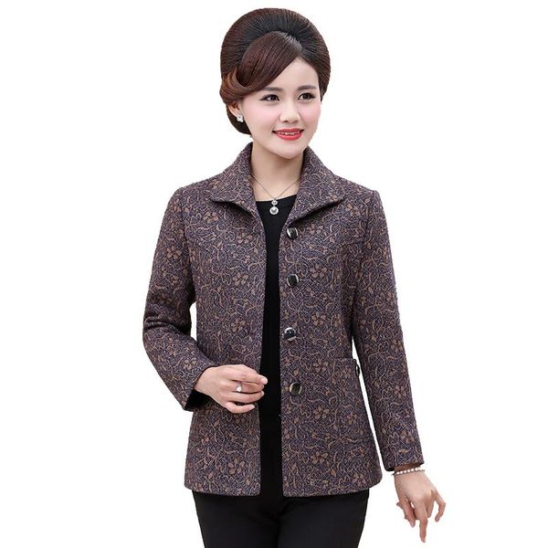 

spring autumn women jacket coat printing fashion slim long-sleeved outwear elegant mother overcoat plus size 4xl women's jackets, Black;brown