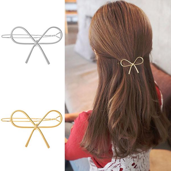 

fashion geometric bowknot hair clips women girls metal barette hairpins hairgrips hollow out headwear hair accessories, Silver